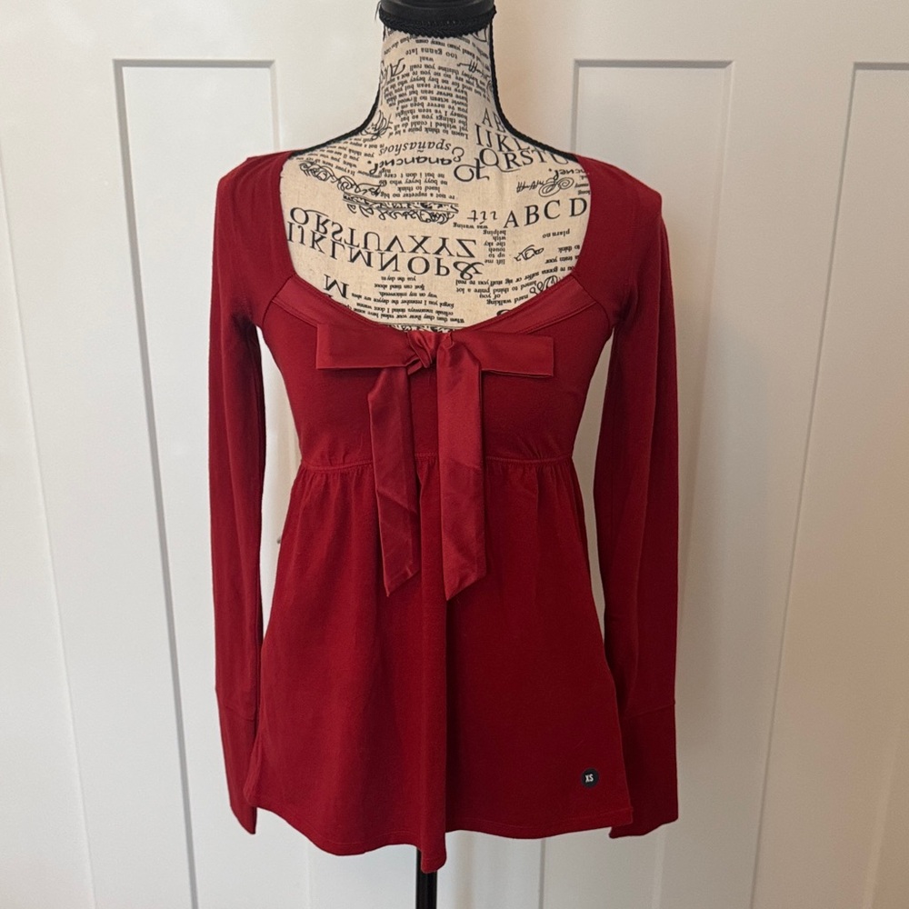 Hollister Deep Red Long-Sleeve Tie-Front Top